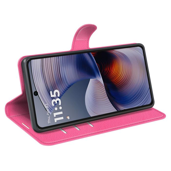 Bild 3,  Motorola Moto G55 5G Fodral Litchi Läder Rosa - Teknikhallen.se