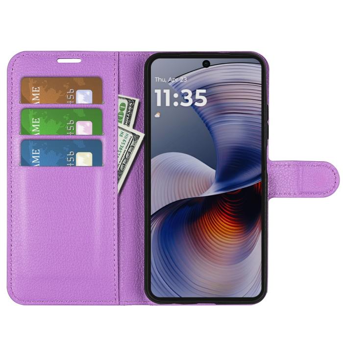 Bild 2,  Motorola Moto G55 5G Fodral Litchi Läder Lila - Teknikhallen.se