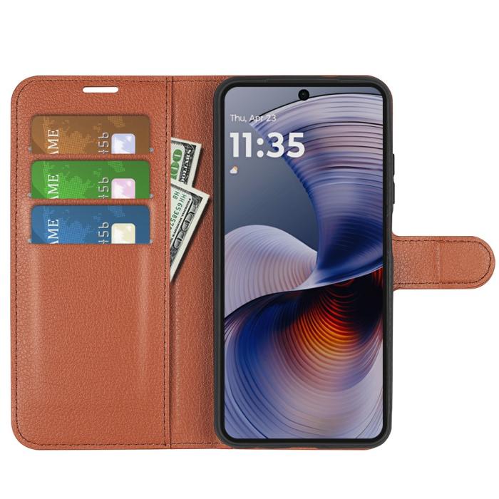 Bild 2,  Motorola Moto G55 5G Fodral Litchi Läder Brun - Teknikhallen.se