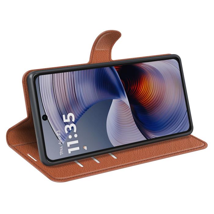 Bild 3,  Motorola Moto G55 5G Fodral Litchi Läder Brun - Teknikhallen.se