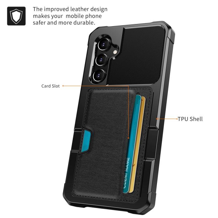 Bild 2,  Samsung Galaxy S25 Plus Skal Med Korthållare Läder Svart - Teknikhallen.se