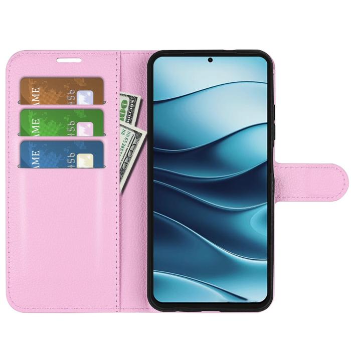 Bild 2,  Xiaomi Redmi Note 14 5G Fodral Litchi Läder Ljus Rosa - Teknikhallen.se