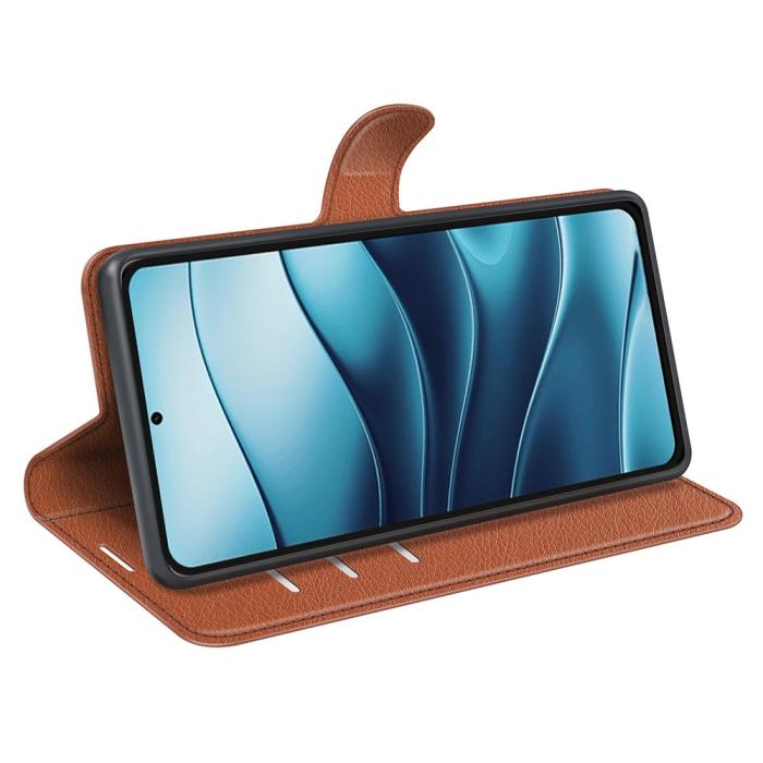 Bild 3,  Xiaomi Redmi Note 14 5G Fodral Litchi Läder Brun - Teknikhallen.se