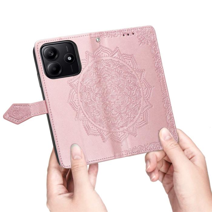 Bild 4,  Xiaomi Redmi Note 14 5G Fodral Läder Mandala Tryck Roséguld - Teknikhallen.se