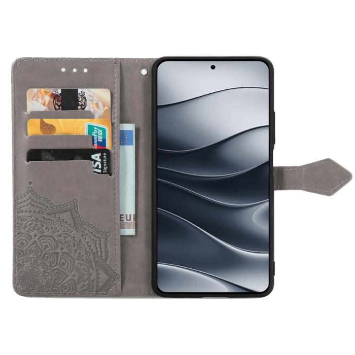 Bild 2,  Xiaomi Redmi Note 14 5G Fodral Läder Mandala Tryck Grå - Teknikhallen.se