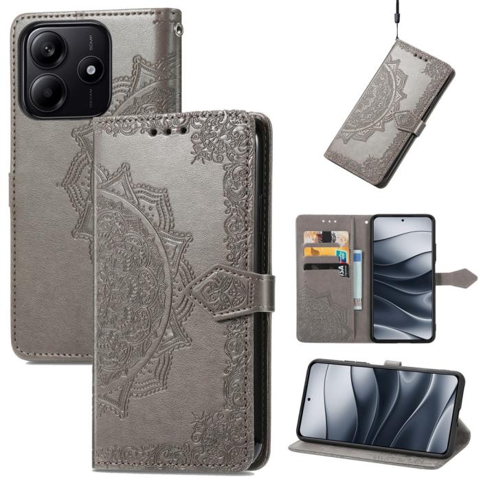 Bild 4,  Xiaomi Redmi Note 14 5G Fodral Läder Mandala Tryck Grå - Teknikhallen.se