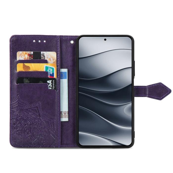 Bild 2,  Xiaomi Redmi Note 14 5G Fodral Läder Mandala Tryck Mörk Lila - Teknikhallen.se