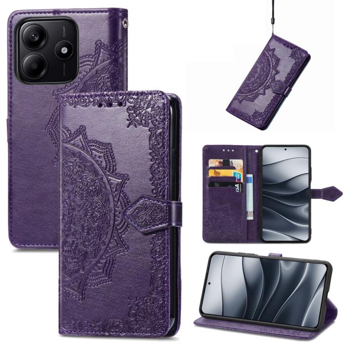 Bild 4,  Xiaomi Redmi Note 14 5G Fodral Läder Mandala Tryck Mörk Lila - Teknikhallen.se