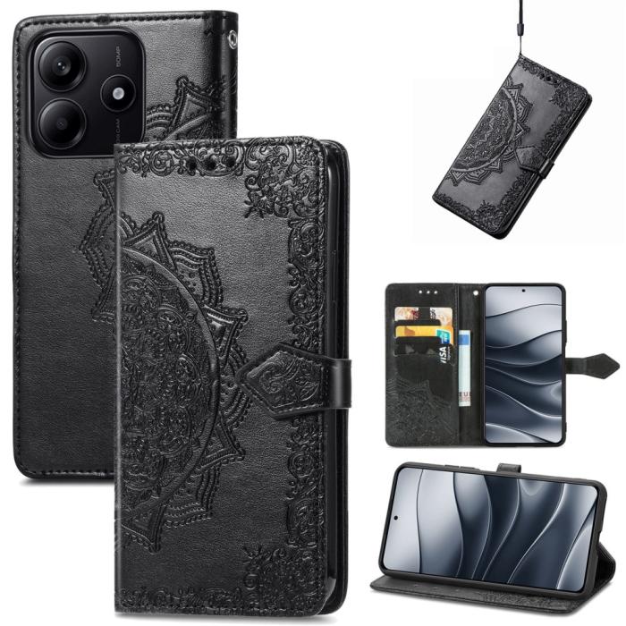 Bild 6,  Xiaomi Redmi Note 14 5G Fodral Läder Mandala Tryck Svart - Teknikhallen.se