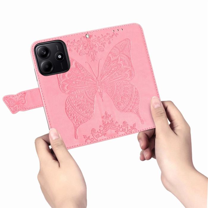 Bild 4,  Xiaomi Redmi Note 14 5G Fodral Läder Fjäril Tryck Rosa - Teknikhallen.se