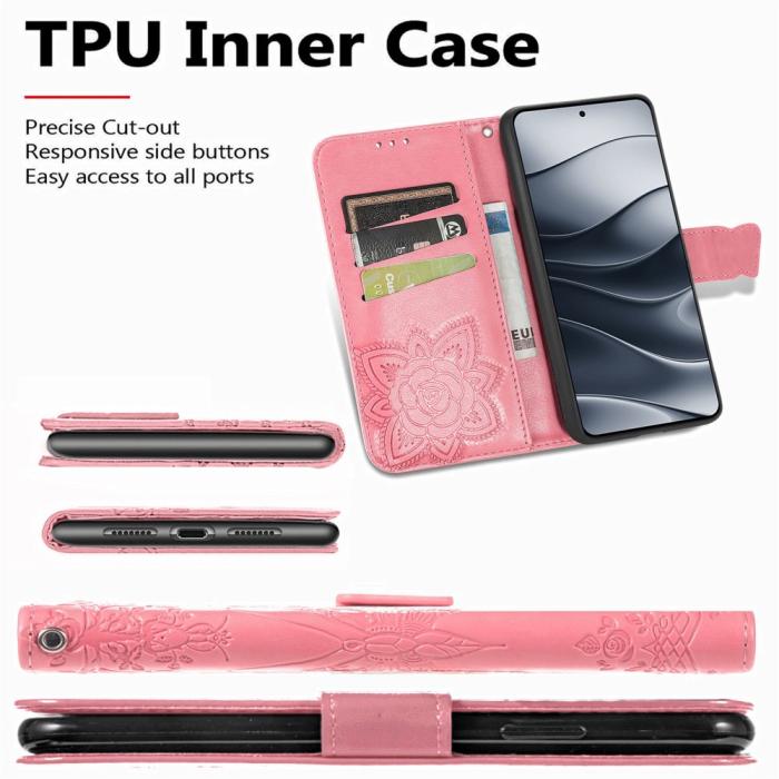 Bild 6,  Xiaomi Redmi Note 14 5G Fodral Läder Fjäril Tryck Rosa - Teknikhallen.se