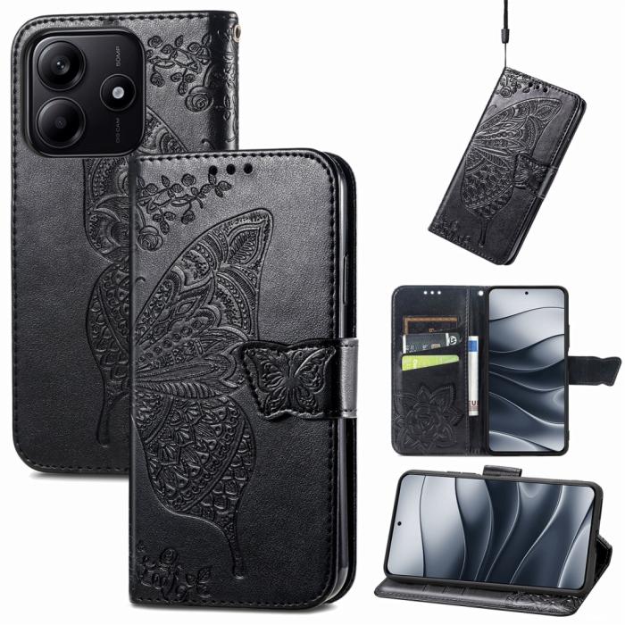 Bild 5,  Xiaomi Redmi Note 14 5G Fodral Läder Fjäril Tryck Svart - Teknikhallen.se