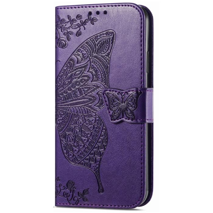 Bild 5,  Xiaomi Redmi Note 14 5G Fodral Läder Fjäril Tryck Mörk Lila - Teknikhallen.se