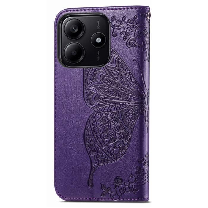 Bild 6,  Xiaomi Redmi Note 14 5G Fodral Läder Fjäril Tryck Mörk Lila - Teknikhallen.se