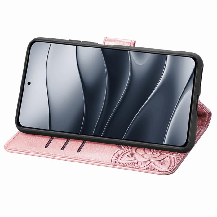 Bild 3,  Xiaomi Redmi Note 14 5G Fodral Läder Fjäril Tryck Roséguld - Teknikhallen.se