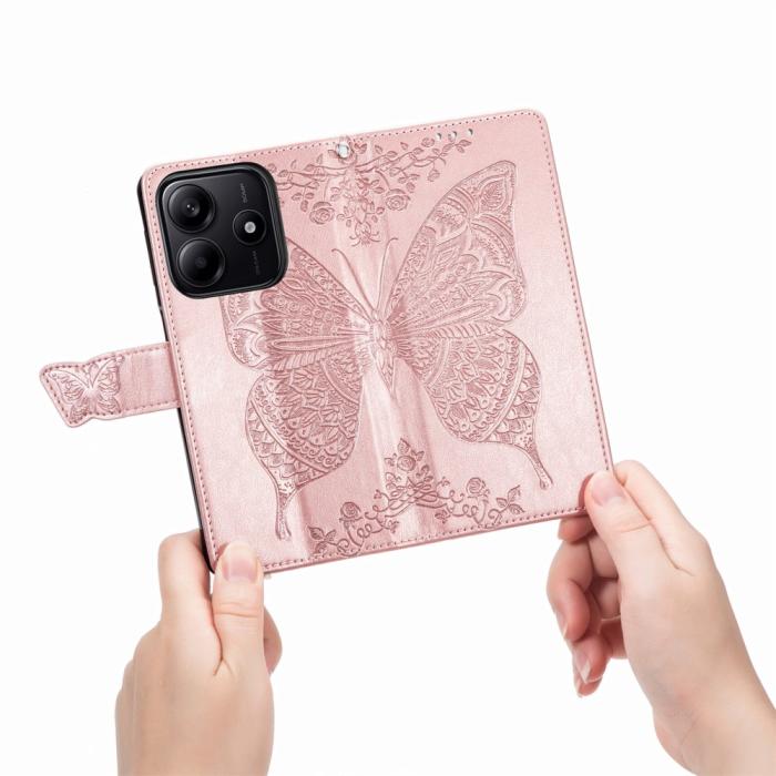 Bild 4,  Xiaomi Redmi Note 14 5G Fodral Läder Fjäril Tryck Roséguld - Teknikhallen.se