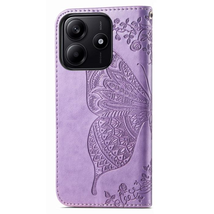 Bild 6,  Xiaomi Redmi Note 14 5G Fodral Läder Fjäril Tryck Lila - Teknikhallen.se