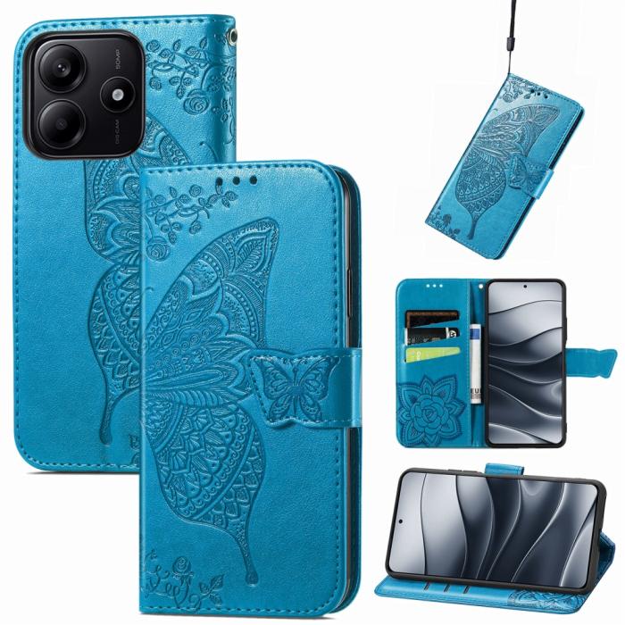 Bild 5,  Xiaomi Redmi Note 14 5G Fodral Läder Fjäril Tryck Blå - Teknikhallen.se