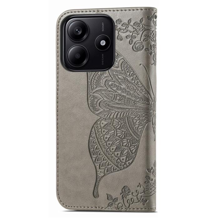 Bild 6,  Xiaomi Redmi Note 14 5G Fodral Läder Fjäril Tryck Grå - Teknikhallen.se