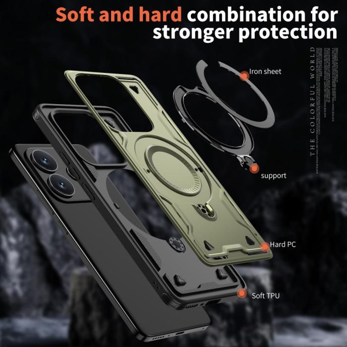 Bild 6,  Xiaomi Redmi Note 14 5G Skal MagSafe Kickstand Hybrid Grön - Teknikhallen.se
