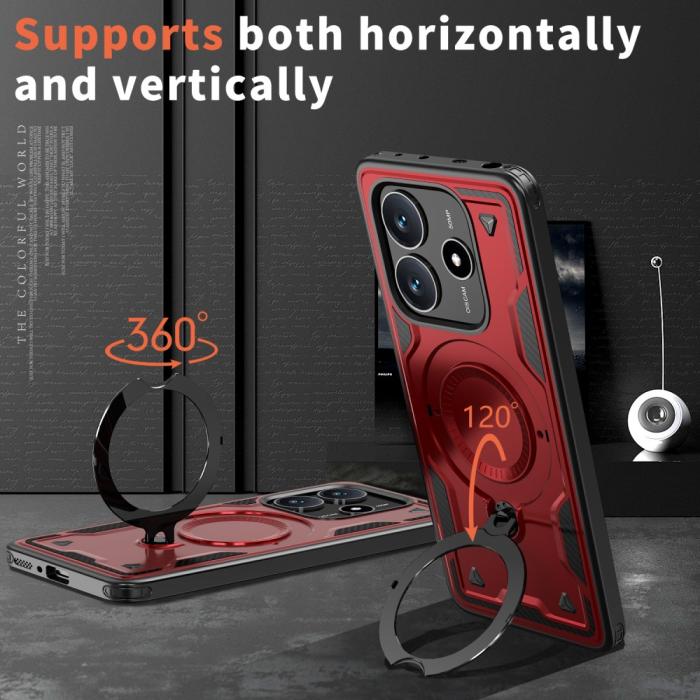 Bild 2,  Xiaomi Redmi Note 14 5G Skal MagSafe Kickstand Hybrid Röd - Teknikhallen.se