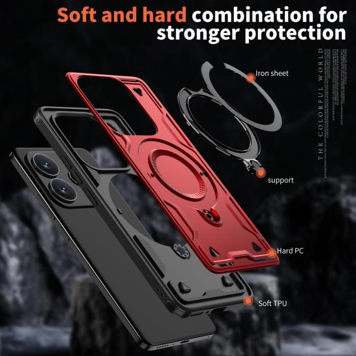 Bild 6,  Xiaomi Redmi Note 14 5G Skal MagSafe Kickstand Hybrid Röd - Teknikhallen.se