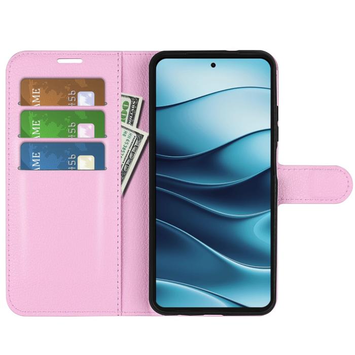 Bild 2,  Xiaomi Redmi Note 14 4G Fodral Litchi Läder Ljus Rosa - Teknikhallen.se