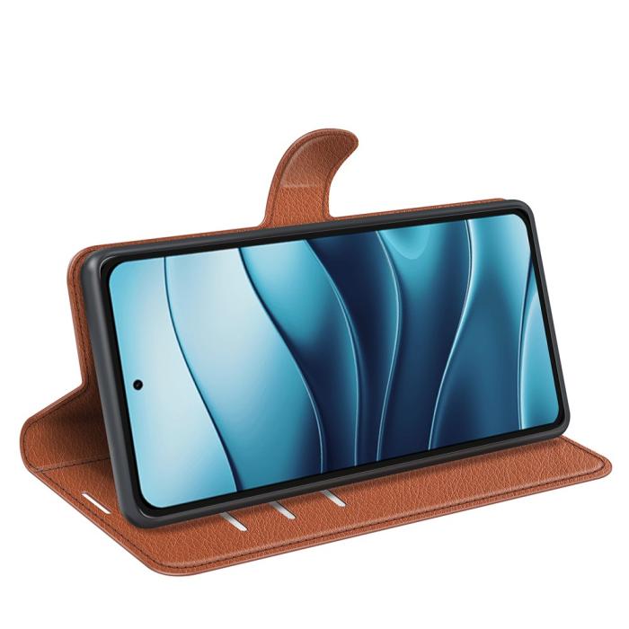 Bild 3,  Xiaomi Redmi Note 14 4G Fodral Litchi Läder Brun - Teknikhallen.se