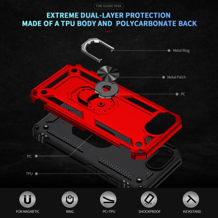 Bild 5,  iPhone 17e / 16e Skal Shockproof Hybrid Ring Röd - Teknikhallen.se