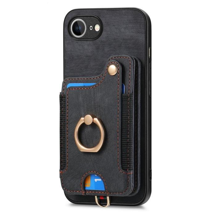 Bild 3,  iPhone 17e / 16e Skal Med Korthållare RFID Retro Läder Svart - Teknikhallen.se