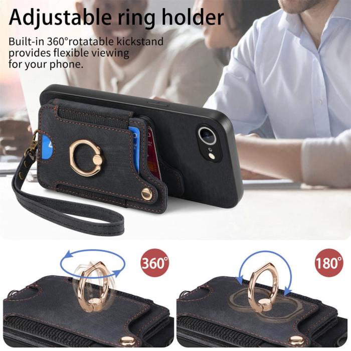 Bild 5,  iPhone 17e / 16e Skal Med Korthållare RFID Retro Läder Svart - Teknikhallen.se