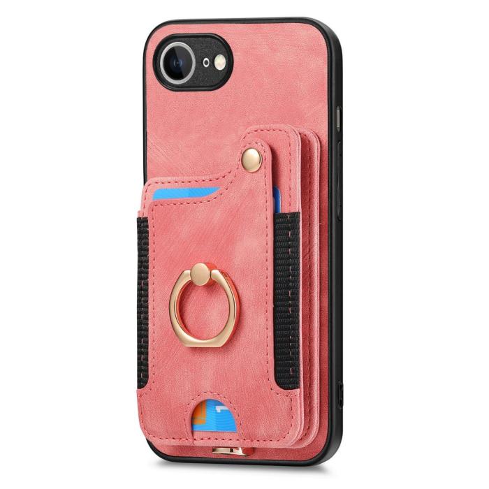 Bild 3,  iPhone 17e / 16e Skal Med Korthållare RFID Retro Läder Rosa - Teknikhallen.se