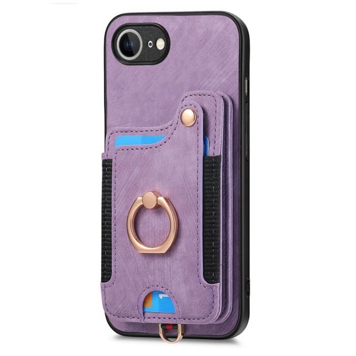Bild 3,  iPhone 17e / 16e Skal Med Korthållare RFID Retro Läder Lila - Teknikhallen.se