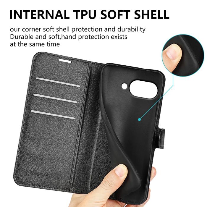 Bild 6,  Google Pixel 9a Fodral Litchi Läder Svart - Teknikhallen.se