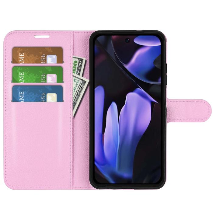 Bild 2,  Google Pixel 9a Fodral Litchi Läder Ljus Rosa - Teknikhallen.se