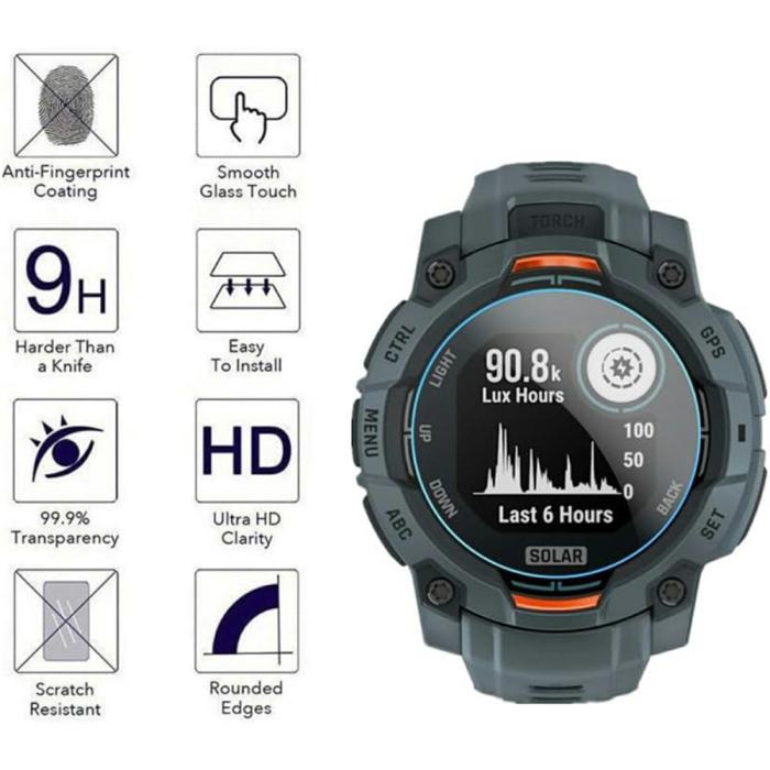 Bild 2,  Garmin Instinct 3 50 mm 3-PACK Skärmskydd Härdat Glas - Teknikhallen.se