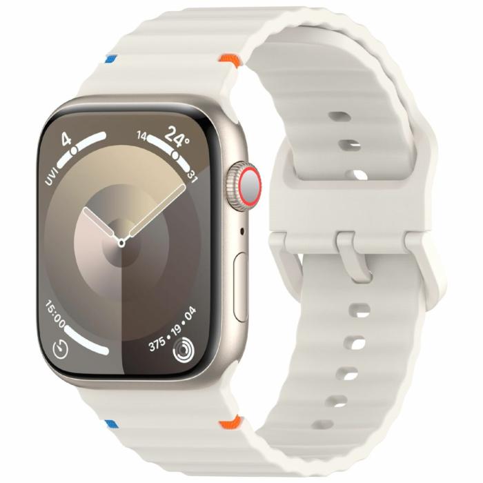 Bild 2,  Apple Watch 42/44/45/46/49 mm Armband Silikon Wave Off White - Teknikhallen.se