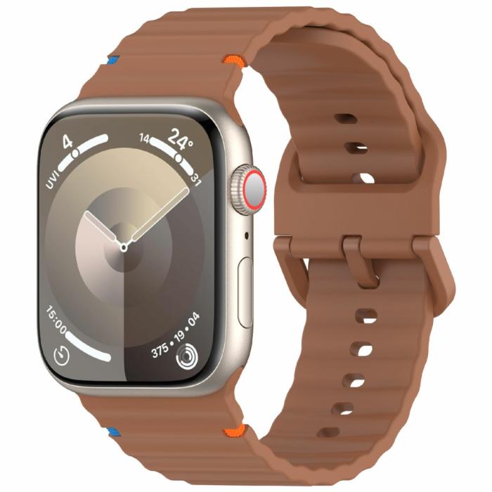 Bild 2,  Apple Watch 42/44/45/46/49 mm Armband Silikon Wave Brun - Teknikhallen.se