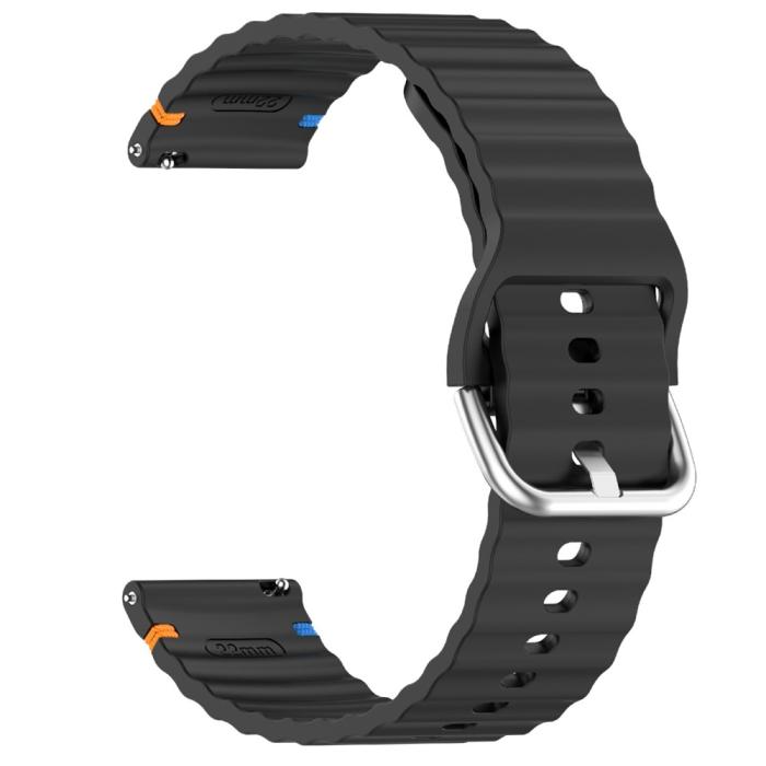 Bild 4,  Klockarmband 22 mm Silikon Wave Design Svart - Teknikhallen.se