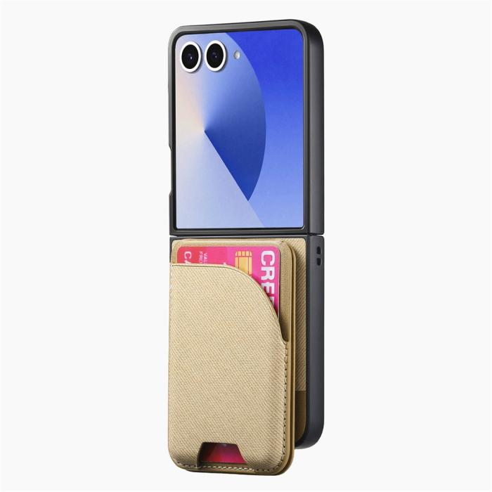 Bild 2,  Galaxy Z Flip 7 Skal Inkl. Avtagbart Kortfack Läder Khaki - Teknikhallen.se