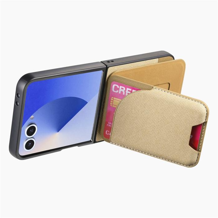 Bild 3,  Galaxy Z Flip 7 Skal Inkl. Avtagbart Kortfack Läder Khaki - Teknikhallen.se