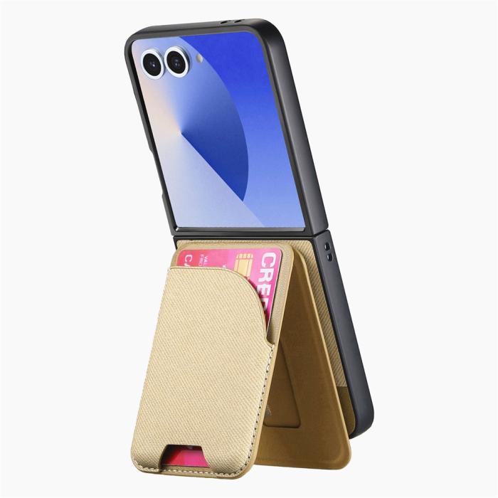 Bild 4,  Galaxy Z Flip 7 Skal Inkl. Avtagbart Kortfack Läder Khaki - Teknikhallen.se