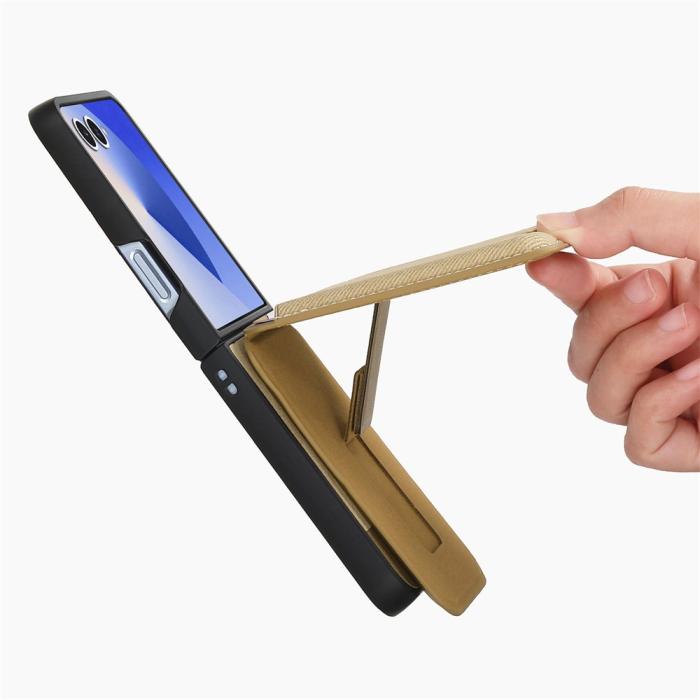 Bild 5,  Galaxy Z Flip 7 Skal Inkl. Avtagbart Kortfack Läder Khaki - Teknikhallen.se
