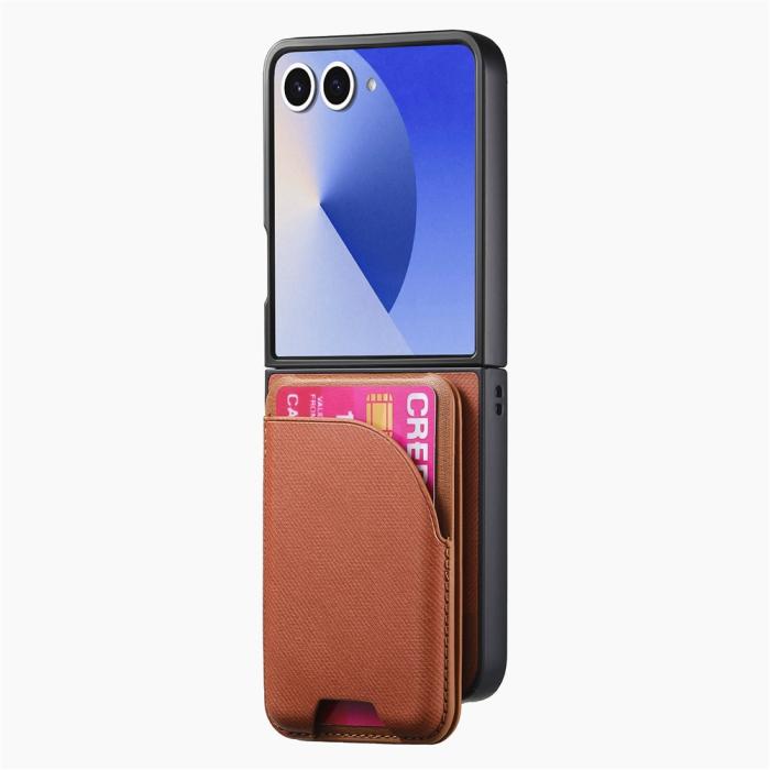 Bild 2,  Galaxy Z Flip 7 Skal Inkl. Avtagbart Kortfack Läder Brun - Teknikhallen.se