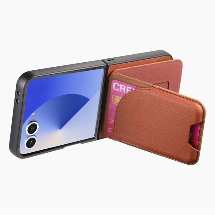 Bild 3,  Galaxy Z Flip 7 Skal Inkl. Avtagbart Kortfack Läder Brun - Teknikhallen.se