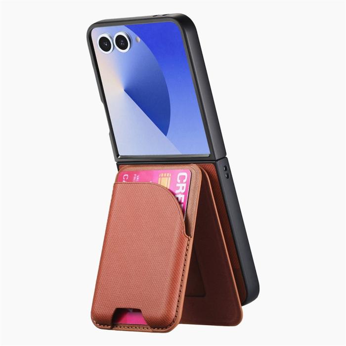 Bild 4,  Galaxy Z Flip 7 Skal Inkl. Avtagbart Kortfack Läder Brun - Teknikhallen.se