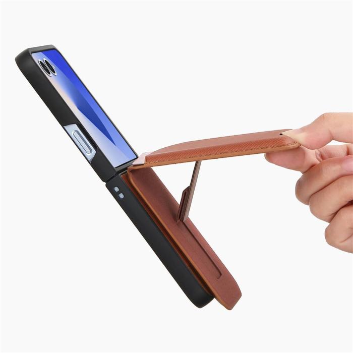 Bild 5,  Galaxy Z Flip 7 Skal Inkl. Avtagbart Kortfack Läder Brun - Teknikhallen.se