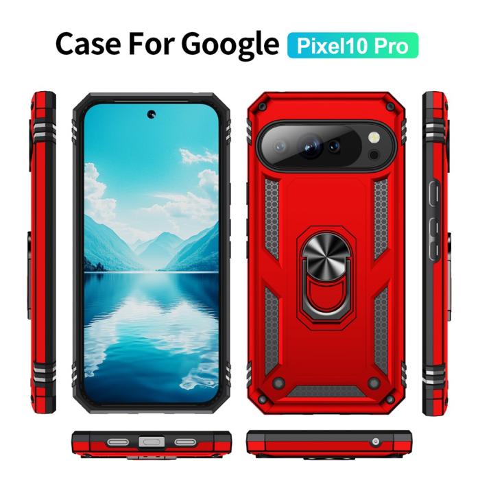 Bild 3,  Google Pixel 10 / 10 Pro Skal Armor Ring Hybrid Röd - Teknikhallen.se