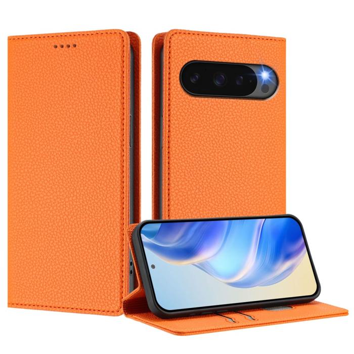 Bild 2,  Google Pixel 10/10 Pro / 9/9 Pro Fodral RFID Litchi Läder Orange - Teknikhallen.se