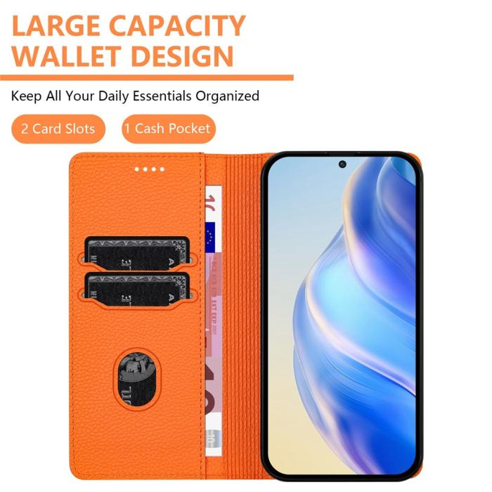 Bild 6,  Google Pixel 10/10 Pro / 9/9 Pro Fodral RFID Litchi Läder Orange - Teknikhallen.se